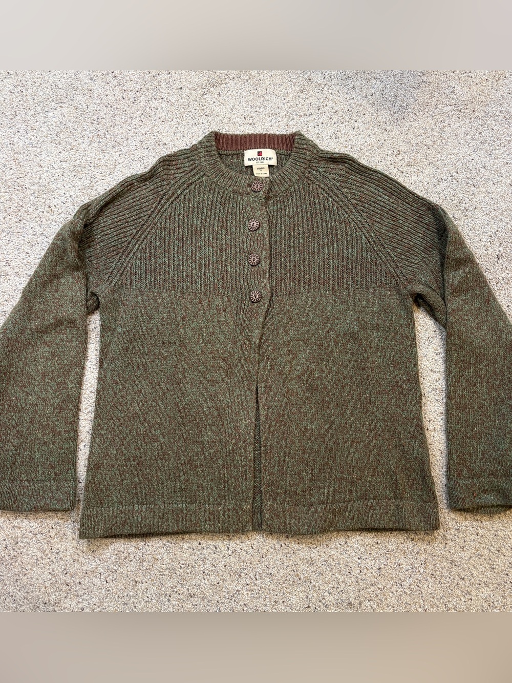 Woolrich Brown and Olive Green Button-Front Knit Cardigan